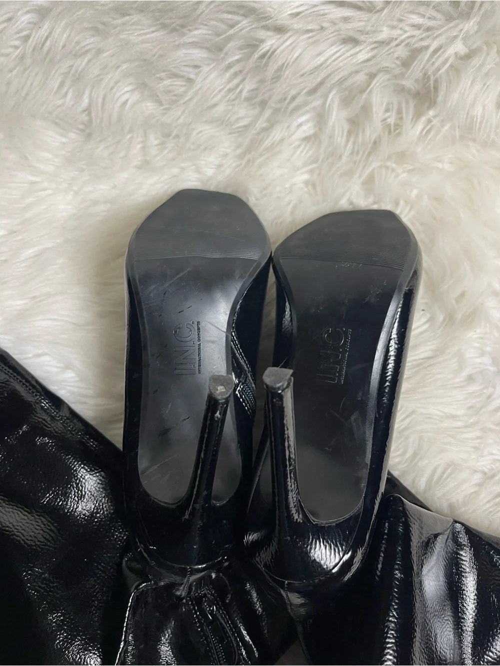I.N.C Synthetic Black Patent Over-the-Knee heel Boots Square toe SZ10M